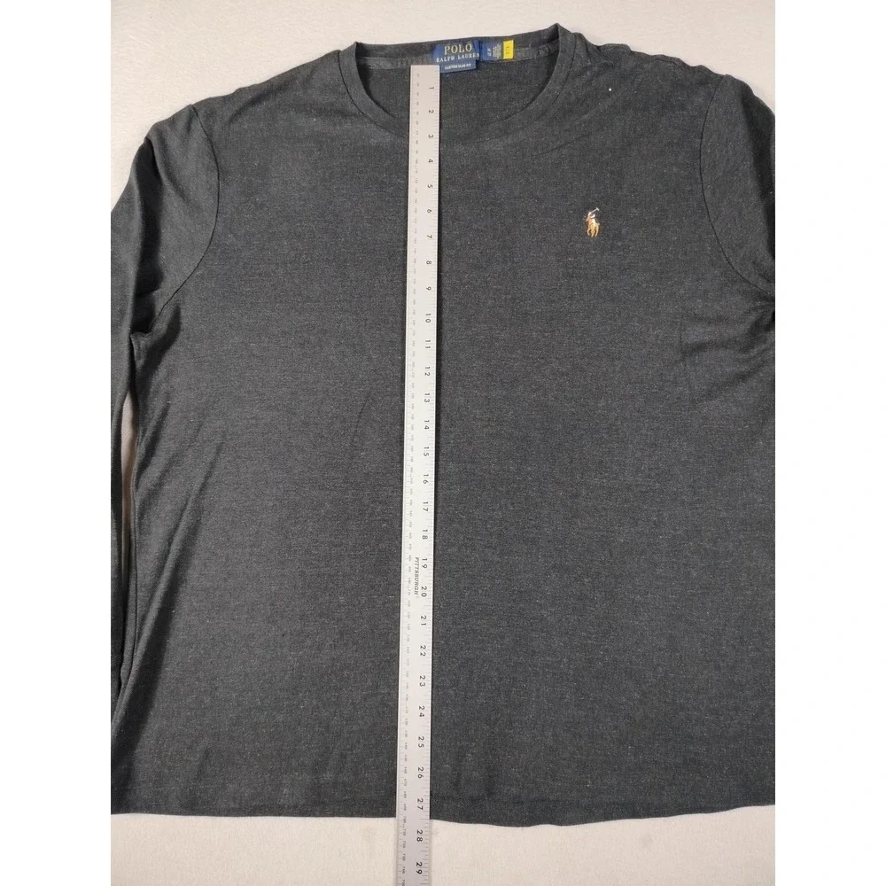 Polo Ralph Lauren Shirt‎ Mens XL Gray Custom Slim Fit Long Sleeve Pony Logo Tee